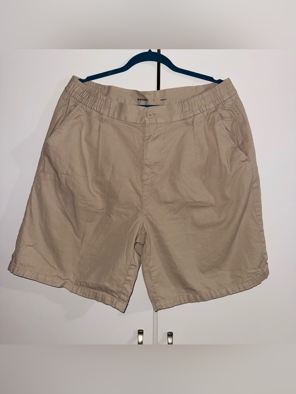 Old Navy Baggy Linen Blend Shorts Men’s L Beige Khaki Relaxed Fit